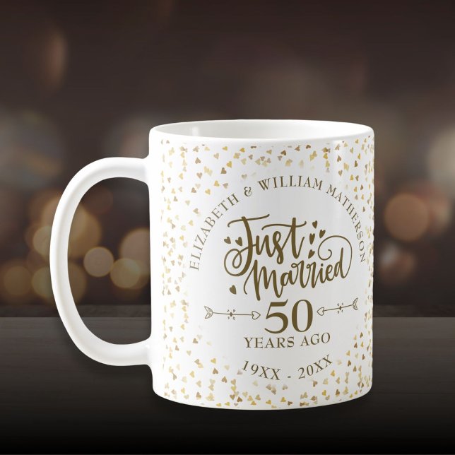 Just Married 50th Wedding Anniversary Gold Hearts Coffee Mug (Just Married 50th Wedding Anniversary Gold Hearts Coffee Mug)
