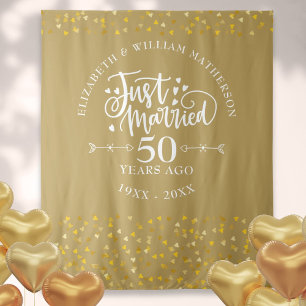 Just Married 50th Wedding Anniversary Gold Tapestry