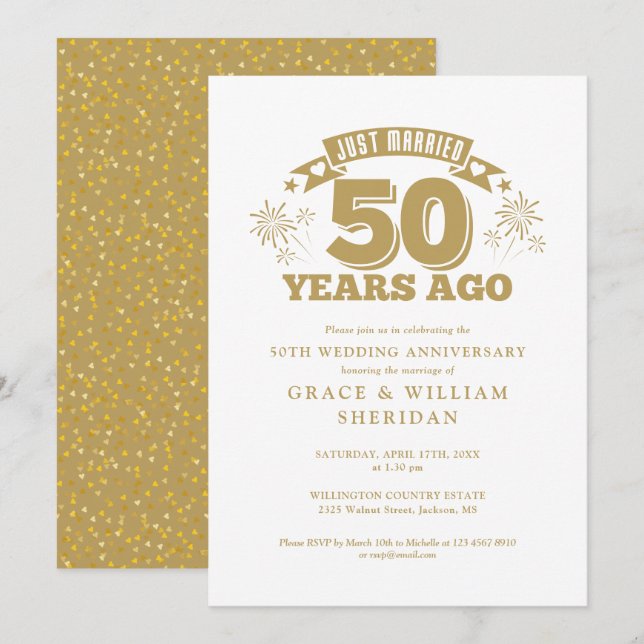 Just Married 50th Wedding Anniversary Invitation (Front/Back)