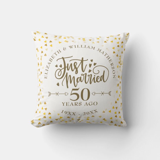 Just Married 50th Wedding Anniversary Photo Cushion (Front)