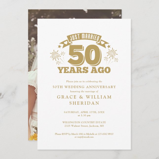 Just Married 50th Wedding Anniversary Photo Invitation (Front/Back)