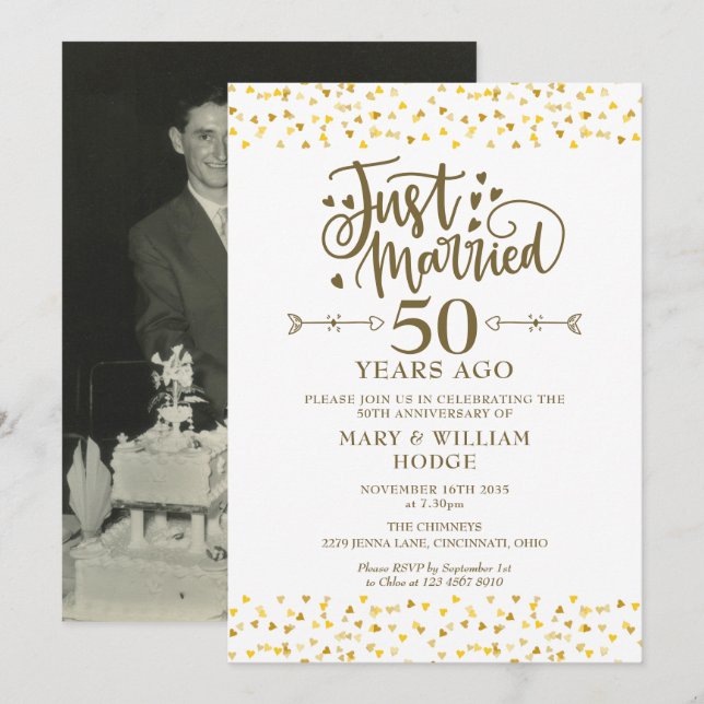Just Married 50th Wedding Anniversary Photo Invitation (Front/Back)