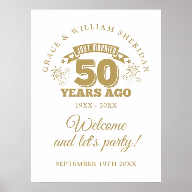 Just Married 50th Wedding Anniversary Welcome Sign (Front)