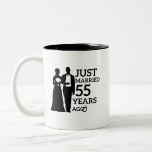 Just Married 55 Years Ago, 55th Anniversary Couple Two-Tone Coffee Mug