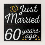 Just Married 60 Years Ago II Jigsaw Puzzle<br><div class="desc">Cute design, perfect for anyone who's been married for 60 years and to a wedding vow renewal ceremony. It makes a great matching outfit for couples! 'Just Married 60 Years Ago' quote for a couple who got married 60 years ago or a couple renewing wedding vows on their wedding anniversary....</div>