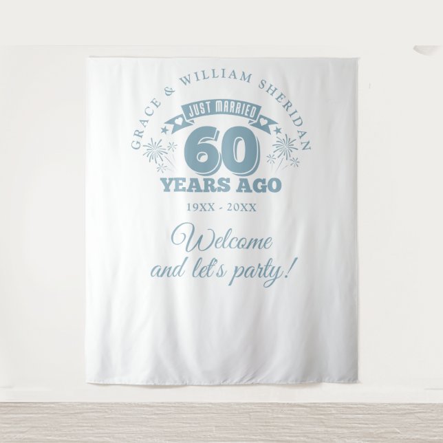 Just Married 60th Anniversary Photo Backdrop Tapestry (Front)