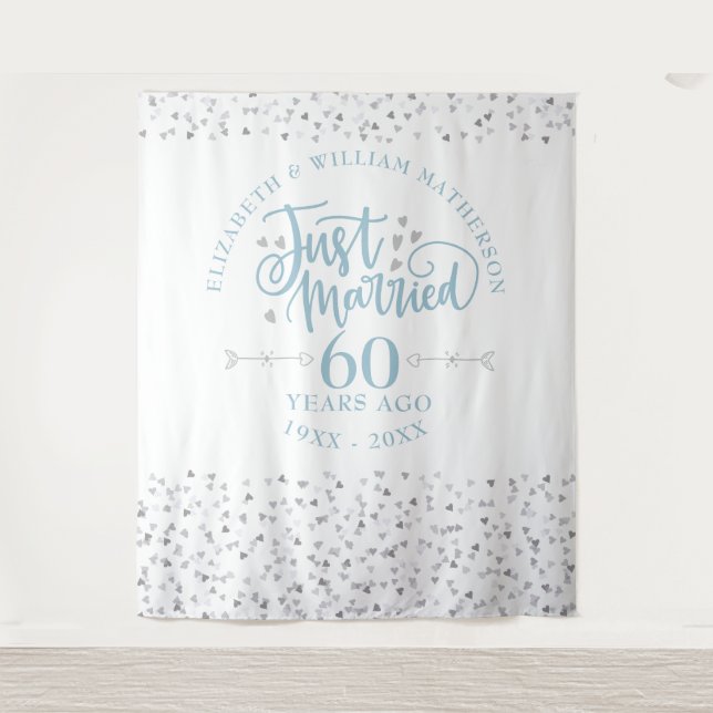 Just Married 60th Wedding Anniversary Backdrop Tapestry (Front)