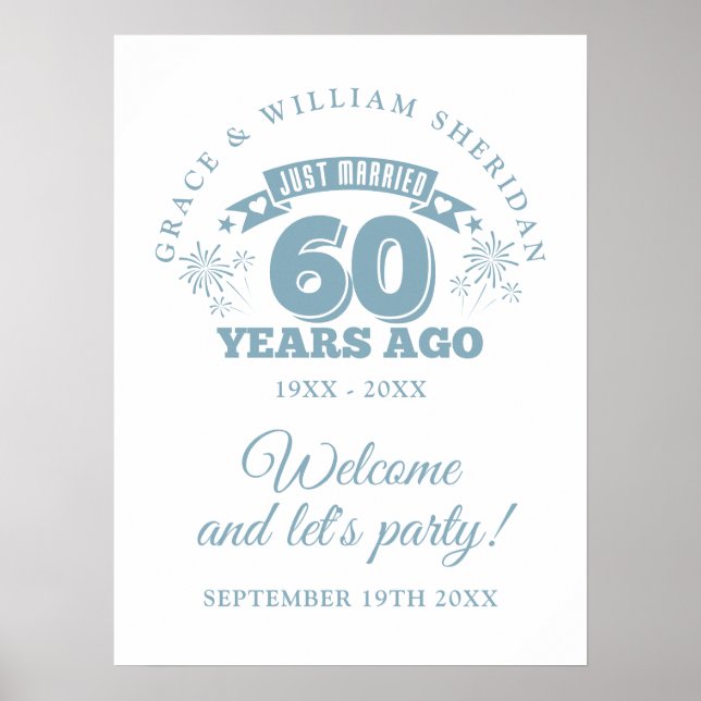Just Married 60th Wedding Anniversary Welcome Sign (Front)