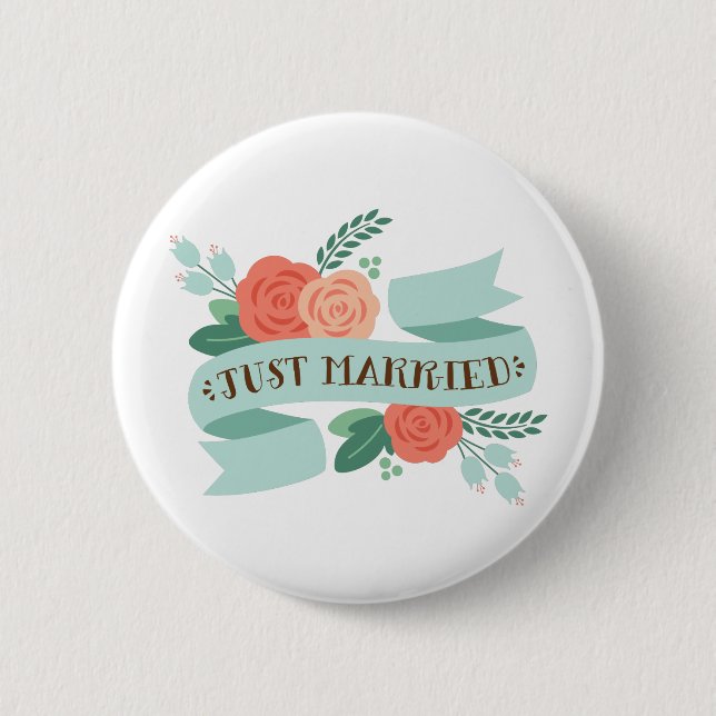 Just Married 6 Cm Round Badge (Front)