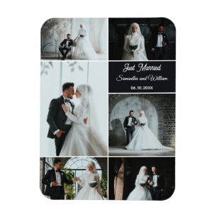 Just Married 6 Photo Wedding Collage Magnet