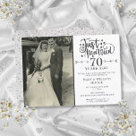 Just Married 70th Anniversary Wedding Photo Invitation<br><div class="desc">Personalise with your favourite wedding photo and your special 70th platinum wedding anniversary celebration details in chic typography. The reverse features love heart confetti. Designed by Thisisnotme©</div>