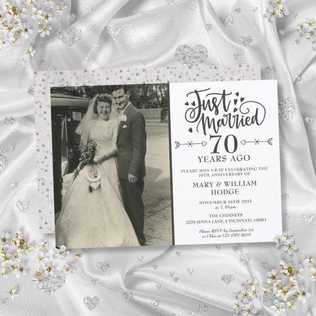 Just Married 70th Anniversary Wedding Photo Invitation (Just Married 70th Anniversary Wedding Photo Invitation)
