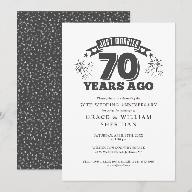 Just Married 70th Wedding Anniversary Invitation (Front/Back)