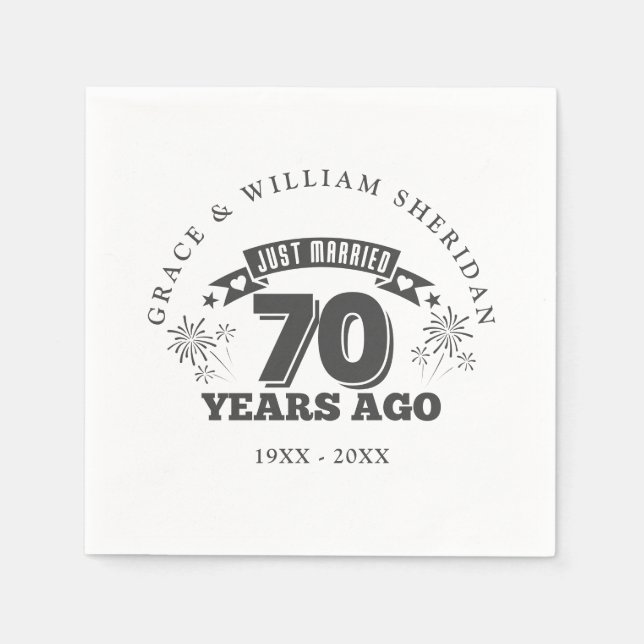 Just Married 70th Wedding Anniversary Napkin (Front)
