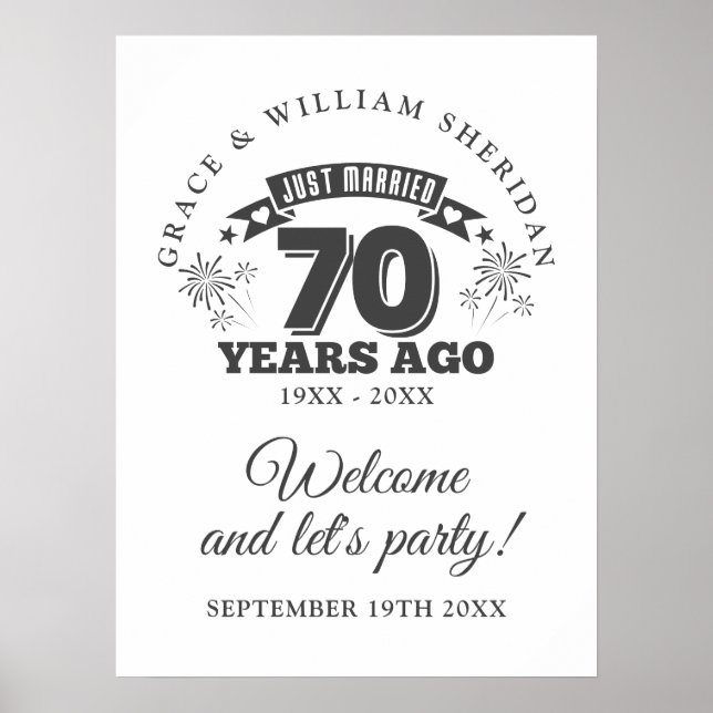 Just Married 70th Wedding Anniversary Welcome Sign (Front)