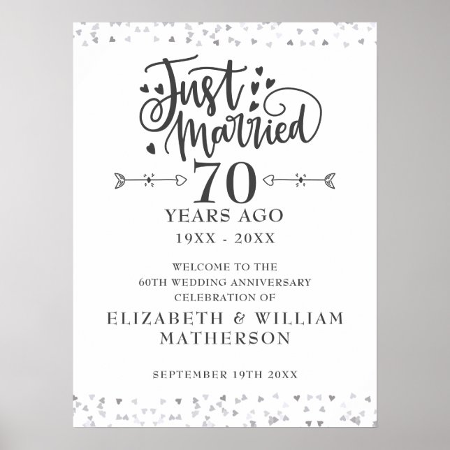 Just Married 70th Wedding Anniversary Welcome Sign (Front)