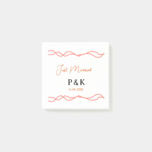 Just married add couple name date red vintagborder post-it notes