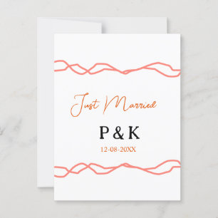 Just married add couple name date red vintagborder postcard