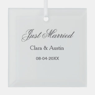 Just Married add couple name date year wedding sim Glass Tree Decoration