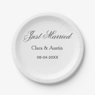 Just Married add couple name date year wedding sim Paper Plate