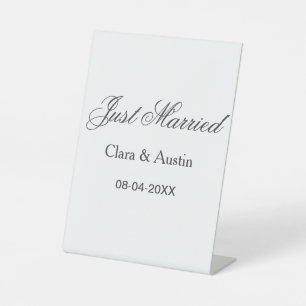 Just Married add couple name date year wedding sim Pedestal Sign