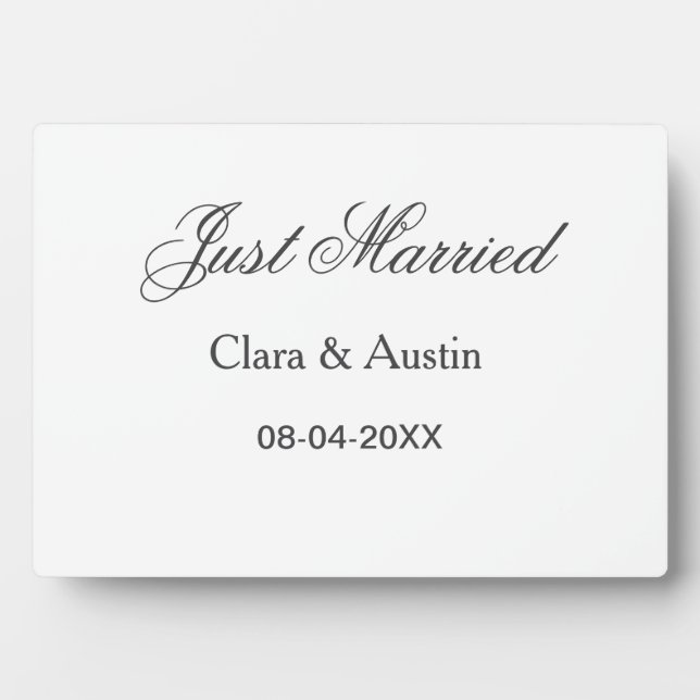 Just Married add couple name date year wedding sim Plaque (Front)