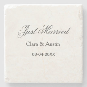 Just Married add couple name date year wedding sim Stone Coaster