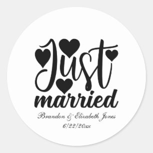 Just Married add names Date Wedding  Classic Round Sticker