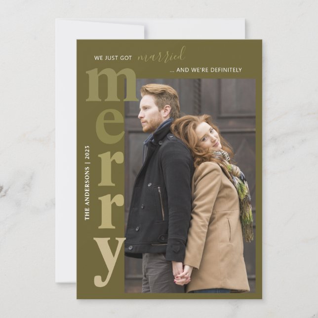 Just Married and Merry Photo Holiday Card (Front)