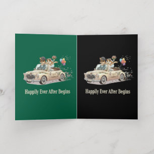 Just Married Animal Couple Wedding Car Foil Greeting Card