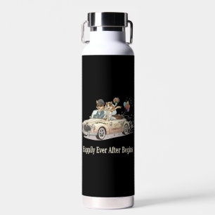 Just Married Animal Couple Wedding Car Water Bottle