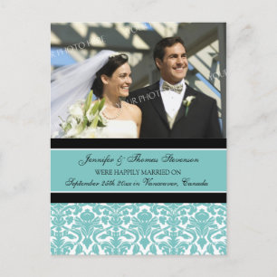 Just Married Announcement Photo Postcards Teal