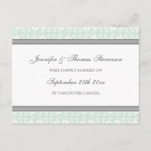 Just Married Announcement Postcards Grey Damask