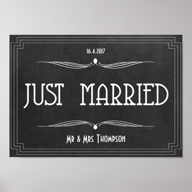 Just married art deco wedding poster (Front)