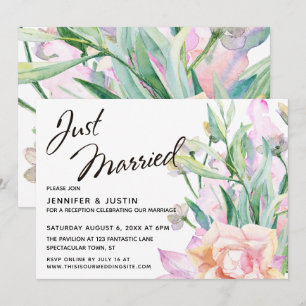 Just Married Artistic Watercolor Floral Bouquet Invitation