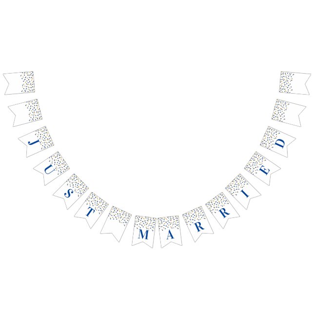 Just Married Banner Dark Blue Gold Confetti (All)
