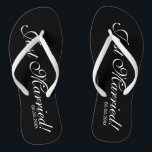 Just Married beach flip flops for bride and groom<br><div class="desc">Just Married beach flip flops for bride and groom / mr and mrs couple. Add your date of marriage. Personalised name elegant flipflops for newlyweds and their entourage. Make your own personalised wedge sandals for team bride, brides maid, maid of honour, flower girl, mother of the bride, mother of the...</div>