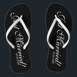 Just Married beach flip flops for bride and groom<br><div class="desc">Just Married beach flip flops for bride and groom / mr and mrs couple. Add your date of marriage. Personalised name elegant flipflops for newlyweds and their entourage. Make your own personalised wedge sandals for team bride, brides maid, maid of honour, flower girl, mother of the bride, mother of the...</div>