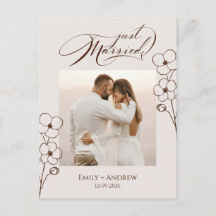 Just Married Beige Calligraphy Photo Announcement Postcard
