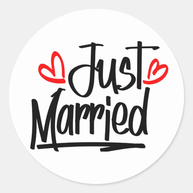 Just Married Black And White Wedding Announcement Classic Round Sticker (Front)