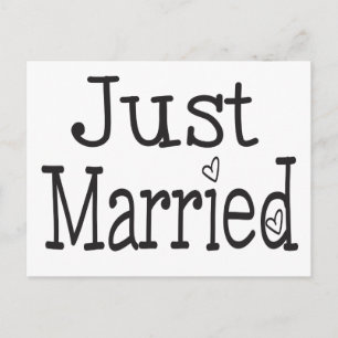 Just Married Black & White Heart Wedding Announcement Postcard