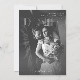 Just Married Black & White Photo Announcement