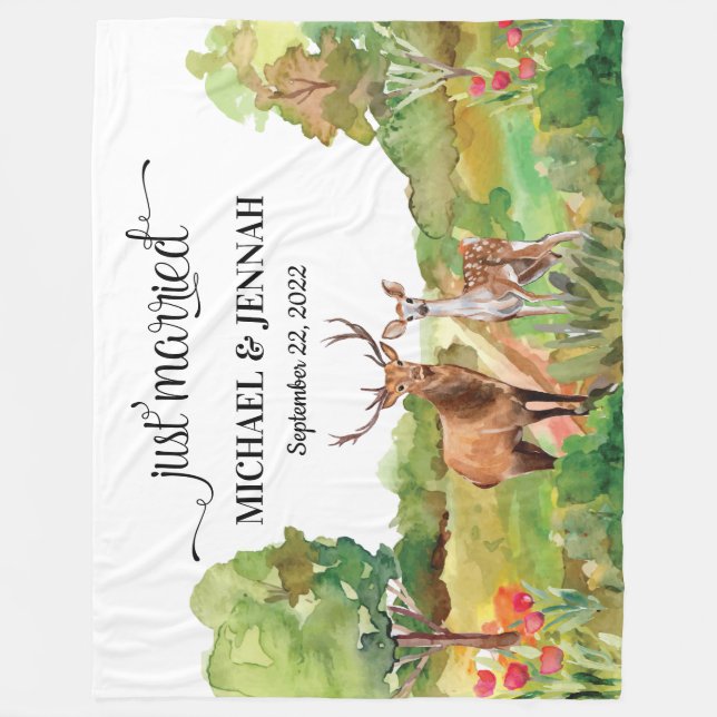 Just Married Blanket with Buck and Doe Deer  (Front)
