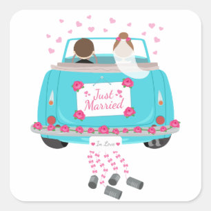 Just Married Blue, Green, Turquoise Wedding Square Sticker