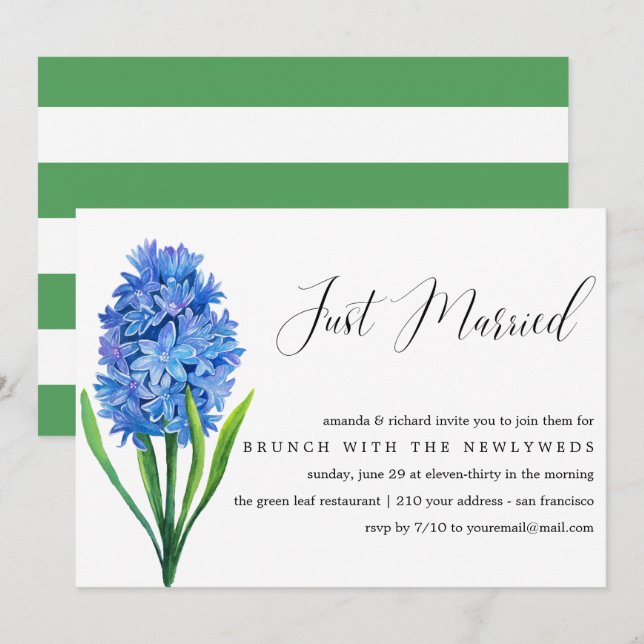 Just Married Blue Hydrangea post wedding brunch Invitation (Front/Back)