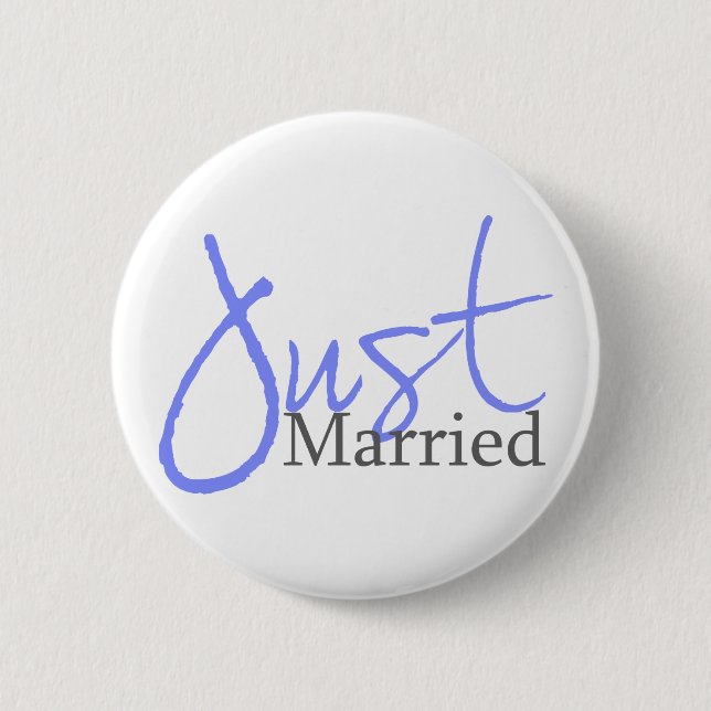 Just Married (Blue Script) 6 Cm Round Badge (Front)