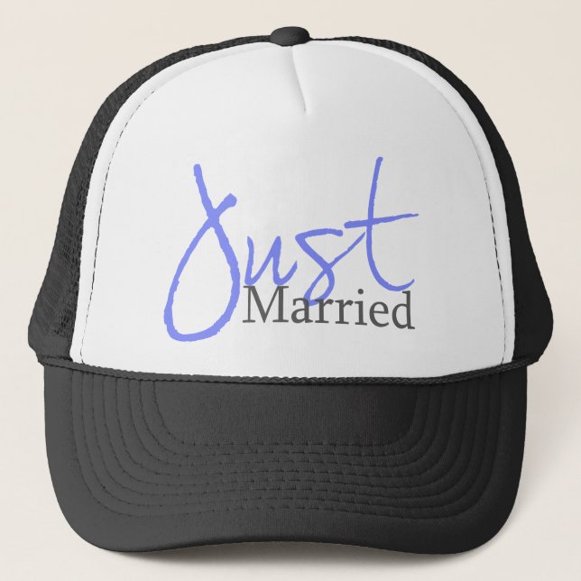 Just Married (Blue Script) Trucker Hat (Front)