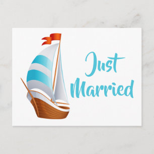 Just Married Blue Turquoise Sailboat Wedding Beach Announcement Postcard