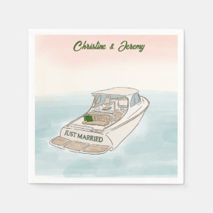 Just Married Boat cocktail Napkin