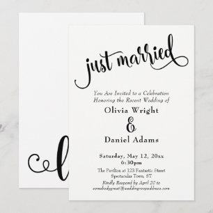 Just Married Bold Black & White Reception Only Invitation
